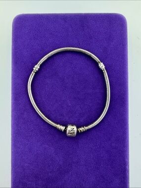 💛 Classic Pandora Sterling Silver Snake Chain Bracelet with Barrel Clasp | Charm